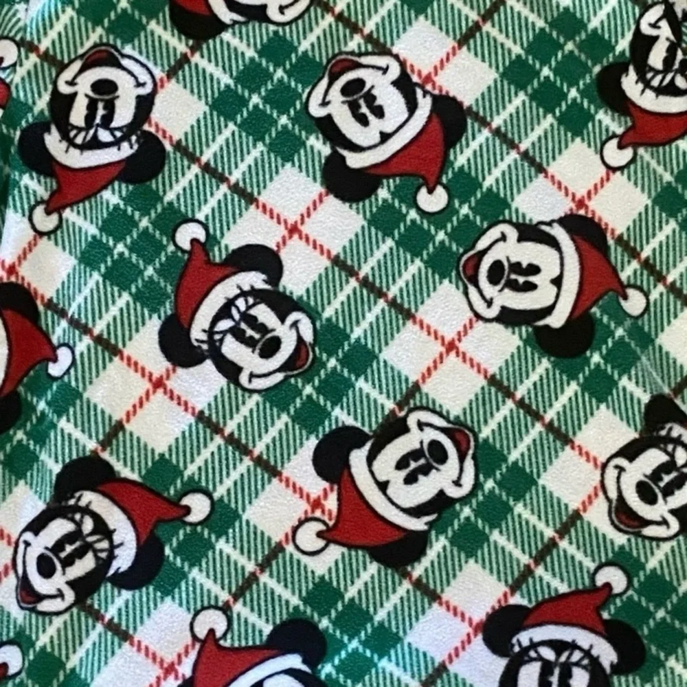 Disney Christmas Mickey & Minnie Mouse Fleece Pajama Set Green Red Plaid Comfy - Picture 4 of 9